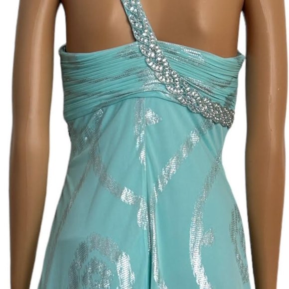 Cache Formal Dress Icy Mint Blue Green Shimmer Beaded Embellished Empire Waist 0 - Picture 7 of 10